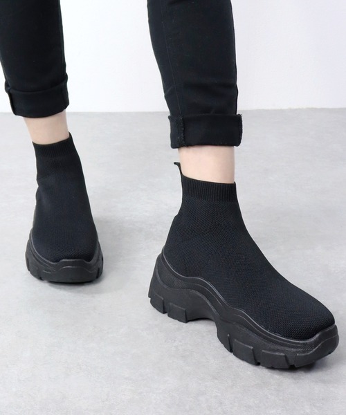 LOVEHUNTER（ラブハンター）の「LOVEHUNTER/+6.5cm 軽量厚底 スニーカーソールソックスブーツ(1572)（ブーツ・レディース・ベージュ/ブラック系その他/ブラック・LL/3L/L/M/S）」の7枚目の写真