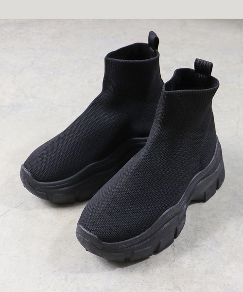 LOVEHUNTER（ラブハンター）の「LOVEHUNTER/+6.5cm 軽量厚底 スニーカーソールソックスブーツ(1572)（ブーツ・レディース・ベージュ/ブラック系その他/ブラック・LL/3L/L/M/S）」の12枚目の写真