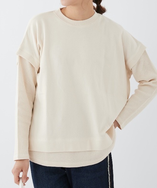 Ocean Pacific(オーシャンパシフィック)の「【OP:オーピー】レディースレイヤード風ロングTシャツ(Tシャツ/カットソー・レディース・アイボリー/オレンジ/チャコールグレー/パープル系その他・LARGE/MEDIUM/X-LARGE)」の5枚目の写真