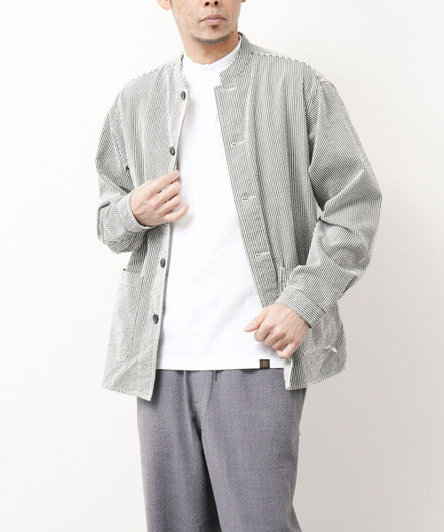 NOLLEY'S goodman（ノーリーズグッドマン）の「PLONGEUR JACKET マオカラー スタンドカラーシャツジャケット（シャツ/ブラウス・メンズ・ホワイト系その他/ブルー系その他/ダークネイビー・L/S/M）」の2枚目の写真