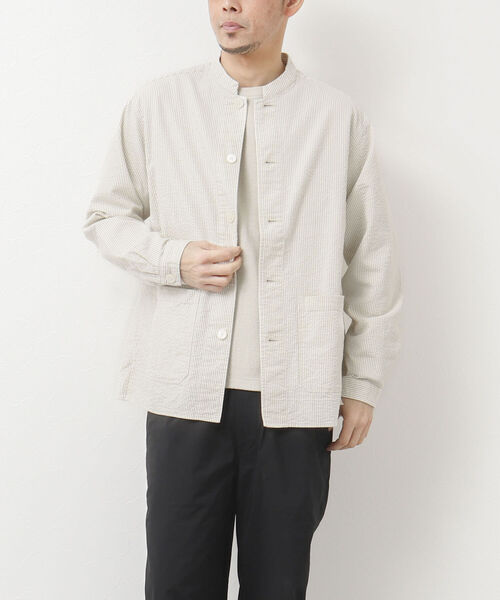 NOLLEY'S goodman（ノーリーズグッドマン）の「PLONGEUR JACKET マオカラー スタンドカラーシャツジャケット（シャツ/ブラウス・メンズ・ホワイト系その他/ブルー系その他/ダークネイビー・L/S/M）」の5枚目の写真