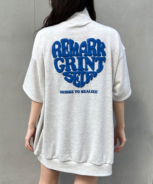 INGNI(イング)の「ハーフZIP BACKハートロゴミニスウェット半袖チュニック(その他トップス・レディース・ベージュ系その他3/ベージュ系その他4/ピンク系6/ブラック×ピンク・M)」の3枚目の写真