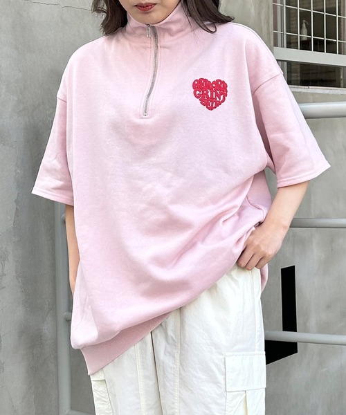 INGNI(イング)の「ハーフZIP BACKハートロゴミニスウェット半袖チュニック(その他トップス・レディース・ベージュ系その他3/ベージュ系その他4/ピンク系6/ブラック×ピンク・M)」の17枚目の写真