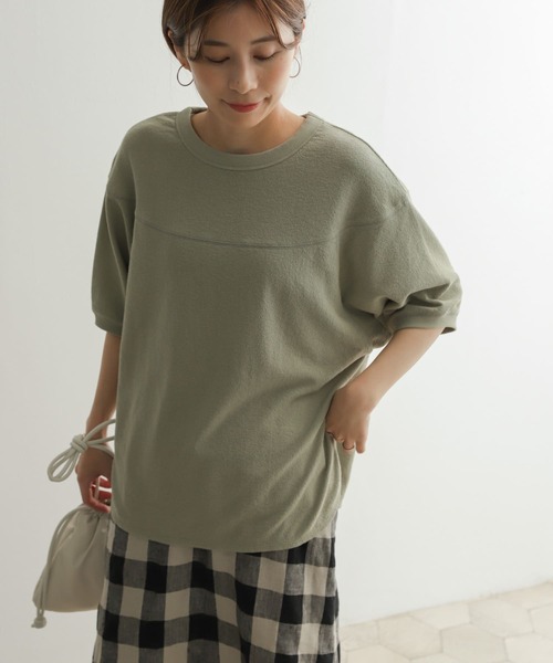 URBAN RESEARCH DOORS(アーバンリサーチドアーズ)の「スラブインレイ切替プルオーバー(Tシャツ/カットソー・レディース・チャコールグレー/オフホワイト/ライトカーキ・MEDIUM)」の13枚目の写真