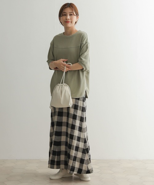 URBAN RESEARCH DOORS(アーバンリサーチドアーズ)の「スラブインレイ切替プルオーバー(Tシャツ/カットソー・レディース・チャコールグレー/オフホワイト/ライトカーキ・MEDIUM)」の21枚目の写真
