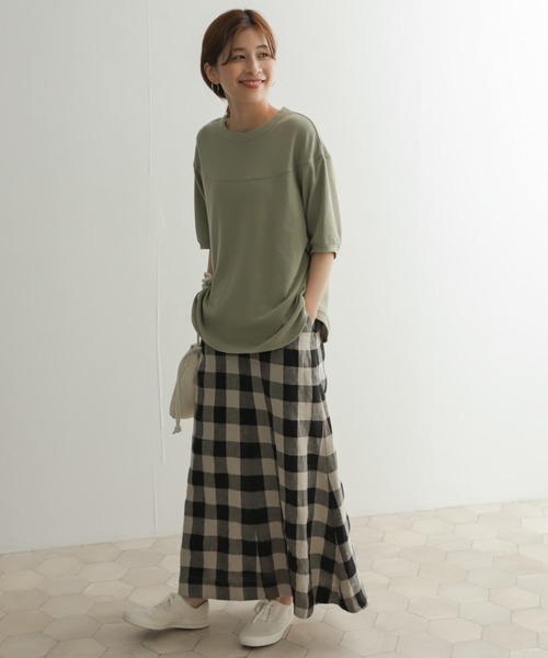 URBAN RESEARCH DOORS(アーバンリサーチドアーズ)の「スラブインレイ切替プルオーバー(Tシャツ/カットソー・レディース・チャコールグレー/オフホワイト/ライトカーキ・MEDIUM)」の22枚目の写真