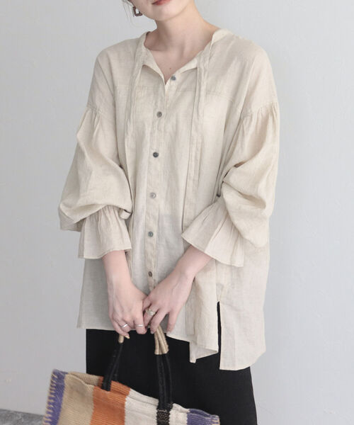 fredy emue（フレディエミュ）の「【fredyemueフレディエミュ】リネン混2WAYボウタイシャツ（シャツ/ブラウス・レディース・ベージュ/チャコールグレー/オフホワイト・38）」の3枚目の写真