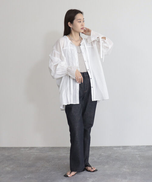 fredy emue（フレディエミュ）の「【fredyemueフレディエミュ】リネン混2WAYボウタイシャツ（シャツ/ブラウス・レディース・ベージュ/チャコールグレー/オフホワイト・38）」の4枚目の写真