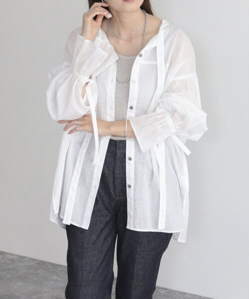 fredy emue（フレディエミュ）の「【fredyemueフレディエミュ】リネン混2WAYボウタイシャツ（シャツ/ブラウス・レディース・ベージュ/チャコールグレー/オフホワイト・38）」の9枚目の写真