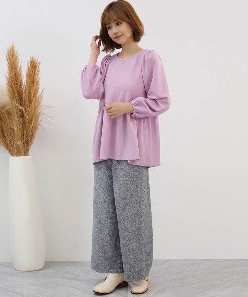 Doux Belle(ドゥーベル)の「パフスリーブチュニックトップス(シャツ/ブラウス・レディース・ブラック/ダークブラウン/ベージュ/パープル・FREE)」の11枚目の写真