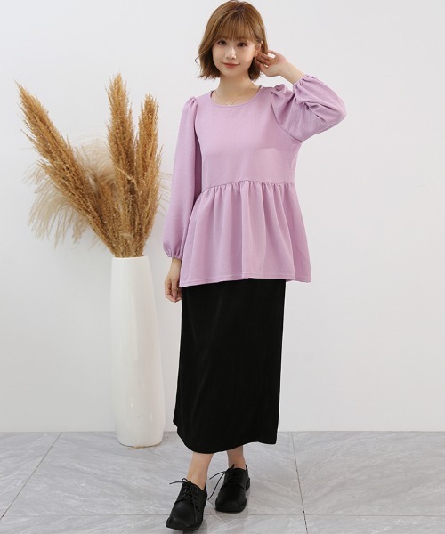 Doux Belle(ドゥーベル)の「パフスリーブチュニックトップス(シャツ/ブラウス・レディース・ブラック/ダークブラウン/ベージュ/パープル・FREE)」の12枚目の写真