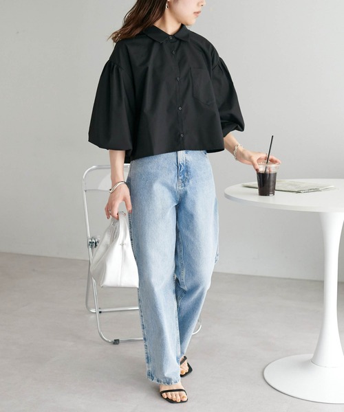 DISCOAT（ディスコート）の「袖バルーンクロップドシャツ（シャツ/ブラウス・レディース・オフホワイト/ブラック・FREE）」の3枚目の写真