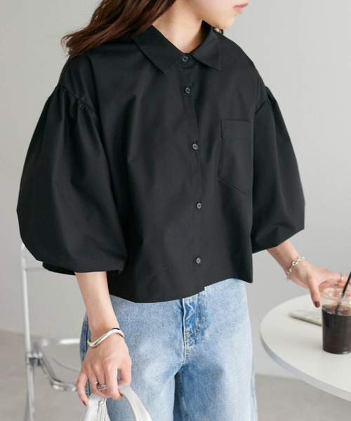 DISCOAT（ディスコート）の「袖バルーンクロップドシャツ（シャツ/ブラウス・レディース・オフホワイト/ブラック・FREE）」の8枚目の写真