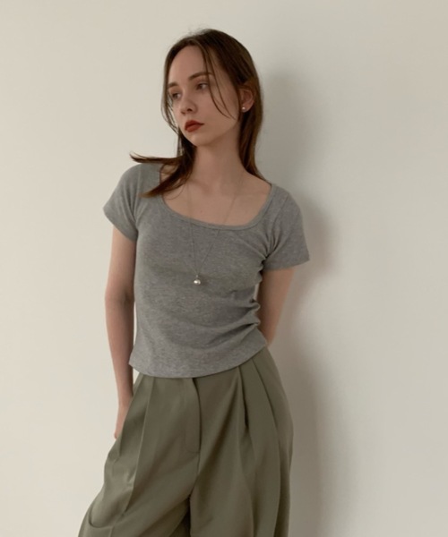 Didot.showroom（ディドット ショールーム）の「ラウンドスクエアワッフルT（Tシャツ/カットソー・レディース・ペールイエロー/アイボリー/ブラック/グレー・FREE）」の4枚目の写真