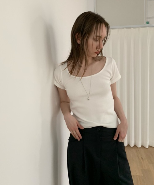 Didot.showroom（ディドット ショールーム）の「ラウンドスクエアワッフルT（Tシャツ/カットソー・レディース・ペールイエロー/アイボリー/ブラック/グレー・FREE）」の2枚目の写真