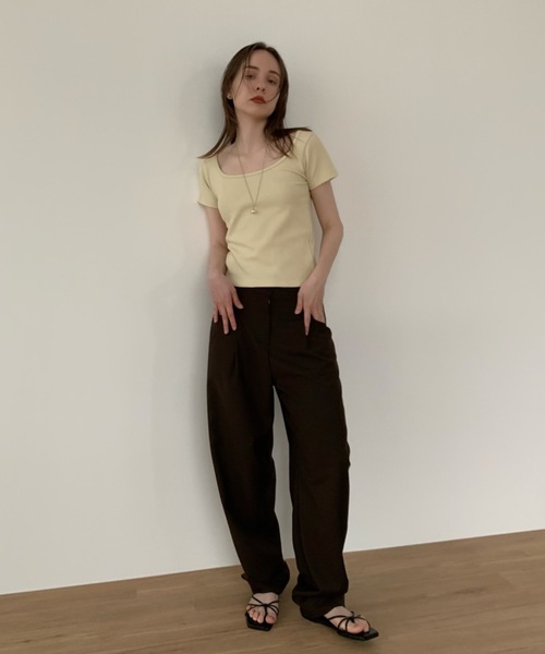 Didot.showroom（ディドット ショールーム）の「ラウンドスクエアワッフルT（Tシャツ/カットソー・レディース・ペールイエロー/アイボリー/ブラック/グレー・FREE）」の8枚目の写真