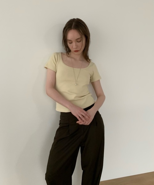 Didot.showroom（ディドット ショールーム）の「ラウンドスクエアワッフルT（Tシャツ/カットソー・レディース・ペールイエロー/アイボリー/ブラック/グレー・FREE）」の9枚目の写真