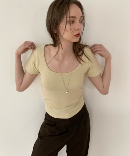 Didot.showroom（ディドット ショールーム）の「ラウンドスクエアワッフルT（Tシャツ/カットソー・レディース・ペールイエロー/アイボリー/ブラック/グレー・FREE）」の7枚目の写真