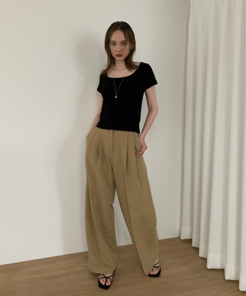 Didot.showroom（ディドット ショールーム）の「ラウンドスクエアワッフルT（Tシャツ/カットソー・レディース・ペールイエロー/アイボリー/ブラック/グレー・FREE）」の18枚目の写真