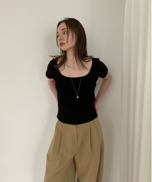 Didot.showroom（ディドット ショールーム）の「ラウンドスクエアワッフルT（Tシャツ/カットソー・レディース・ペールイエロー/アイボリー/ブラック/グレー・FREE）」の17枚目の写真