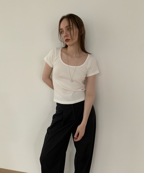 Didot.showroom（ディドット ショールーム）の「ラウンドスクエアワッフルT（Tシャツ/カットソー・レディース・ペールイエロー/アイボリー/ブラック/グレー・FREE）」の11枚目の写真