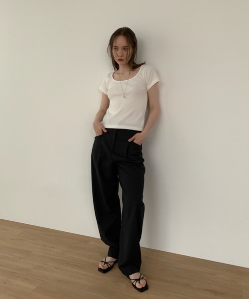 Didot.showroom（ディドット ショールーム）の「ラウンドスクエアワッフルT（Tシャツ/カットソー・レディース・ペールイエロー/アイボリー/ブラック/グレー・FREE）」の13枚目の写真