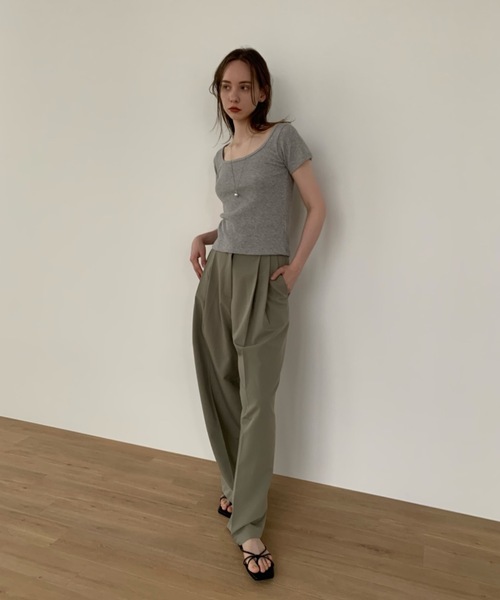 Didot.showroom（ディドット ショールーム）の「ラウンドスクエアワッフルT（Tシャツ/カットソー・レディース・ペールイエロー/アイボリー/ブラック/グレー・FREE）」の6枚目の写真