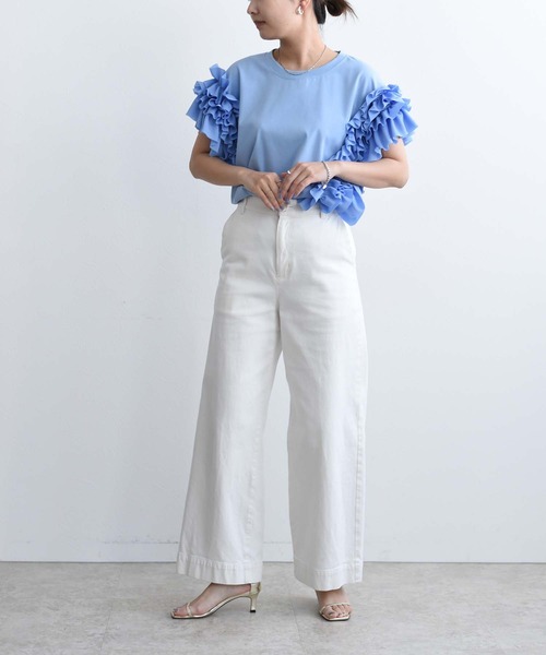 Eimee Law(エイミーロウ)の「アシメフリルTシャツ(Tシャツ/カットソー・レディース・ライトオリーブ/オフホワイト/ライトブルー/ブラック・38)」の10枚目の写真