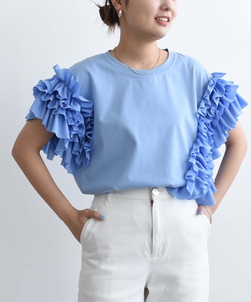 Eimee Law(エイミーロウ)の「アシメフリルTシャツ(Tシャツ/カットソー・レディース・ライトオリーブ/オフホワイト/ライトブルー/ブラック・38)」の17枚目の写真