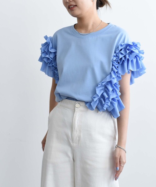 Eimee Law(エイミーロウ)の「アシメフリルTシャツ(Tシャツ/カットソー・レディース・ライトオリーブ/オフホワイト/ライトブルー/ブラック・38)」の18枚目の写真