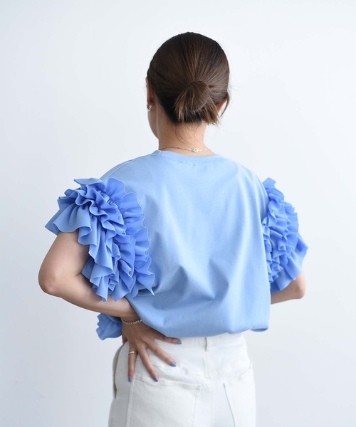 Eimee Law(エイミーロウ)の「アシメフリルTシャツ(Tシャツ/カットソー・レディース・ライトオリーブ/オフホワイト/ライトブルー/ブラック・38)」の22枚目の写真