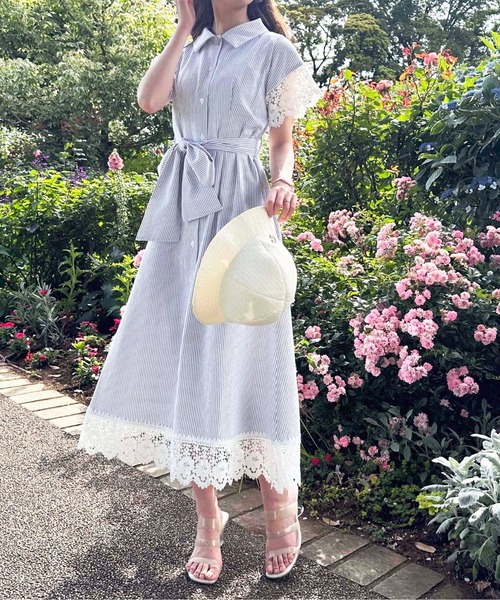 セール】レースデザインシャツワンピース【ZOZOTOWN限定アイテム