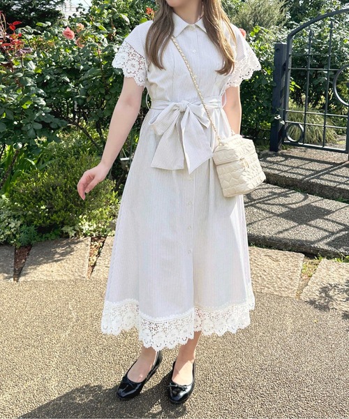 セール】レースデザインシャツワンピース【ZOZOTOWN限定アイテム