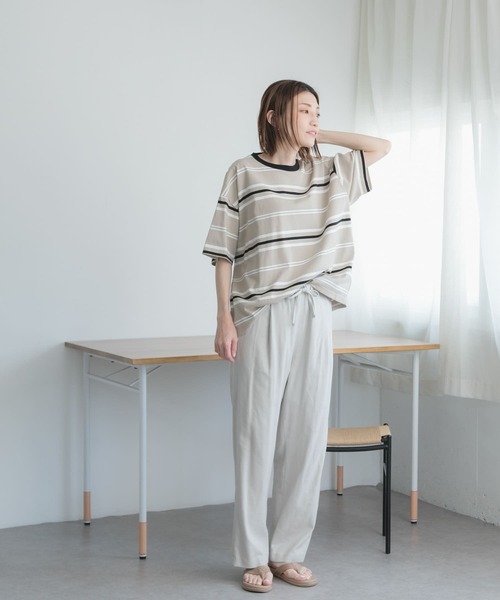 FORK&SPOON（フォークアンドスプーン）の「FORK&SPOON　ランダムボーダーTシャツ（Tシャツ/カットソー・レディース・ベージュ/ネイビー・1）」の8枚目の写真