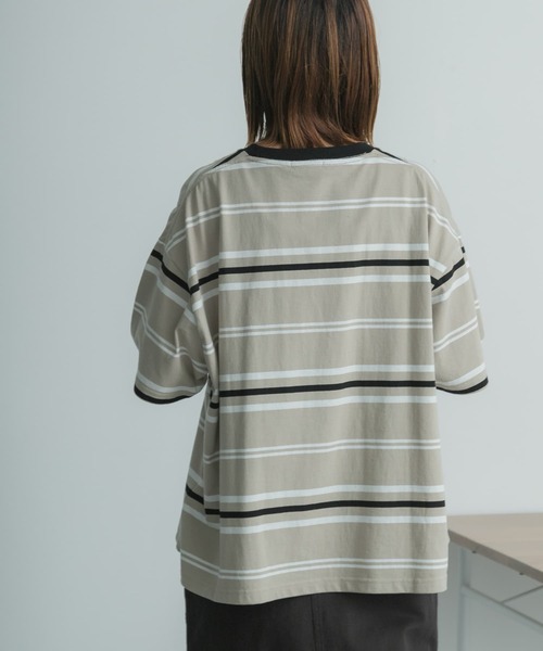 FORK&SPOON（フォークアンドスプーン）の「FORK&SPOON　ランダムボーダーTシャツ（Tシャツ/カットソー・レディース・ベージュ/ネイビー・1）」の10枚目の写真