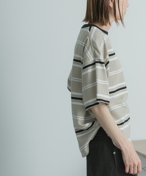 FORK&SPOON（フォークアンドスプーン）の「FORK&SPOON　ランダムボーダーTシャツ（Tシャツ/カットソー・レディース・ベージュ/ネイビー・1）」の11枚目の写真