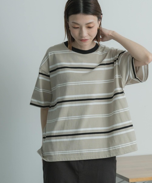 FORK&SPOON（フォークアンドスプーン）の「FORK&SPOON　ランダムボーダーTシャツ（Tシャツ/カットソー・レディース・ベージュ/ネイビー・1）」の12枚目の写真