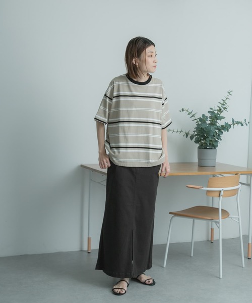 FORK&SPOON（フォークアンドスプーン）の「FORK&SPOON　ランダムボーダーTシャツ（Tシャツ/カットソー・レディース・ベージュ/ネイビー・1）」の13枚目の写真