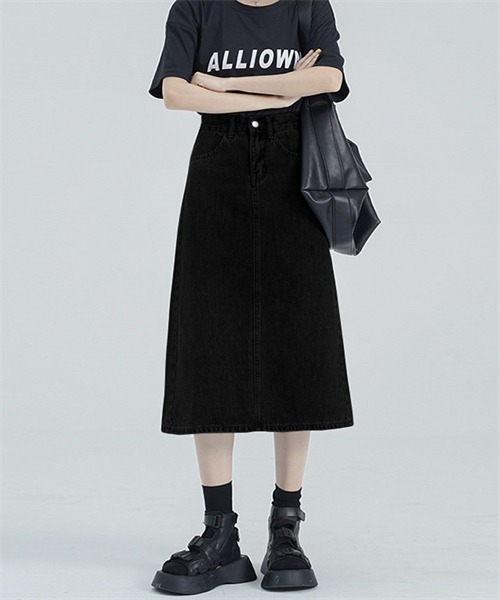 FREE STYLISTS」 デニムロングスカート S ネイビー レディース