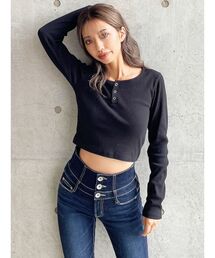 GYDA | BACK EMBROIDERYヘンリーネック TOPS(Tシャツ/カットソー)