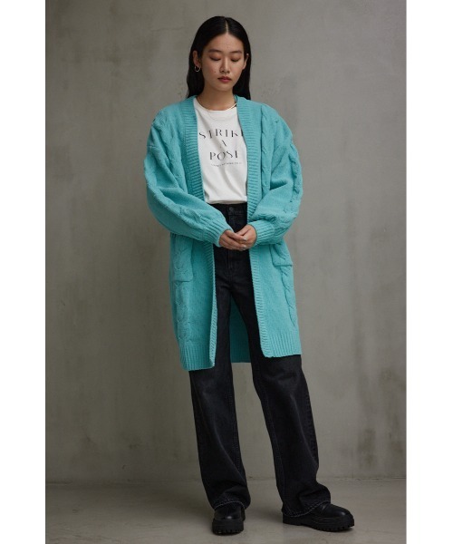 AZUL by moussy（アズールバイマウジー）の「シェニールケーブルニットカーディガン（カーディガン/ボレロ・レディース・ブラック/グレー/アイボリー/ミント・SMALL/MEDIUM）」の14枚目の写真