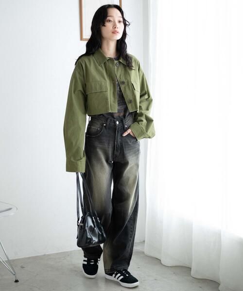 WEGO（ウィゴー）の「WEGO/ミリタリーショートシャツ（シャツ/ブラウス・レディース・カーキ/スミクロ・FREE）」の4枚目の写真