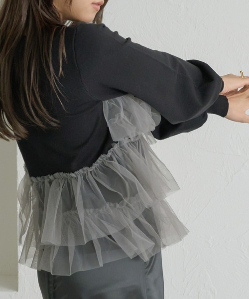 soie by apres jour mignon(ソワバイアプレジュールミニョン)の「【soie by apres jour mignon】チュールドッキングニット【ZOZOTOWN限定アイテム】(ニット/セーター・レディース・ブラック系その他/ブラック/アイボリー・SMALL/MEDIUM)」の3枚目の写真