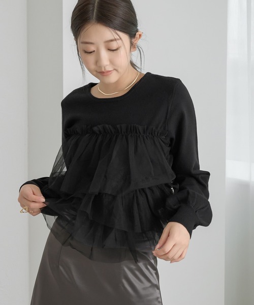 soie by apres jour mignon(ソワバイアプレジュールミニョン)の「【soie by apres jour mignon】チュールドッキングニット【ZOZOTOWN限定アイテム】(ニット/セーター・レディース・ブラック系その他/ブラック/アイボリー・SMALL/MEDIUM)」の11枚目の写真