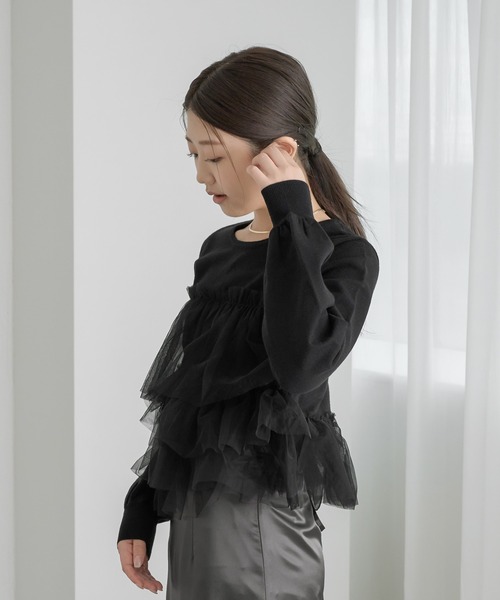 soie by apres jour mignon(ソワバイアプレジュールミニョン)の「【soie by apres jour mignon】チュールドッキングニット【ZOZOTOWN限定アイテム】(ニット/セーター・レディース・ブラック系その他/ブラック/アイボリー・SMALL/MEDIUM)」の12枚目の写真