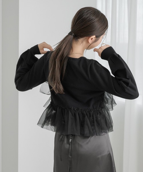 soie by apres jour mignon(ソワバイアプレジュールミニョン)の「【soie by apres jour mignon】チュールドッキングニット【ZOZOTOWN限定アイテム】(ニット/セーター・レディース・ブラック系その他/ブラック/アイボリー・SMALL/MEDIUM)」の13枚目の写真