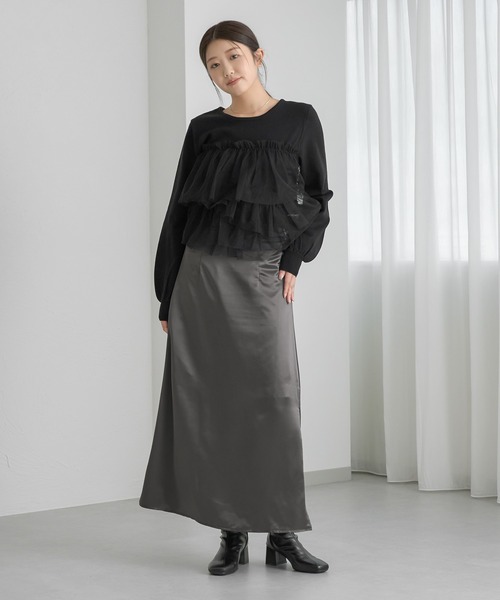 soie by apres jour mignon(ソワバイアプレジュールミニョン)の「【soie by apres jour mignon】チュールドッキングニット【ZOZOTOWN限定アイテム】(ニット/セーター・レディース・ブラック系その他/ブラック/アイボリー・SMALL/MEDIUM)」の15枚目の写真
