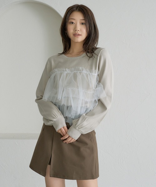 soie by apres jour mignon(ソワバイアプレジュールミニョン)の「【soie by apres jour mignon】チュールドッキングニット【ZOZOTOWN限定アイテム】(ニット/セーター・レディース・ブラック系その他/ブラック/アイボリー・SMALL/MEDIUM)」の4枚目の写真