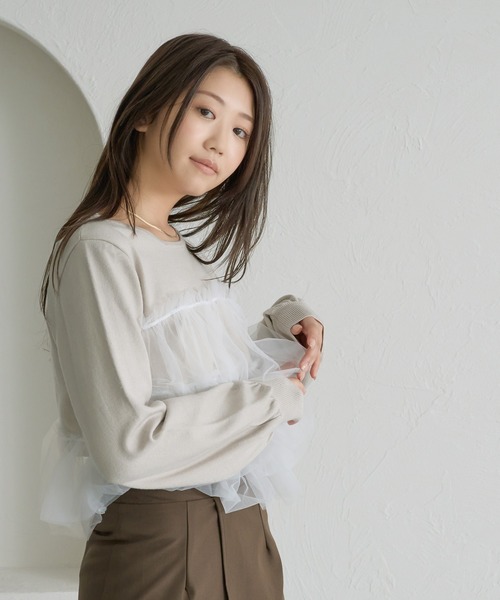 soie by apres jour mignon(ソワバイアプレジュールミニョン)の「【soie by apres jour mignon】チュールドッキングニット【ZOZOTOWN限定アイテム】(ニット/セーター・レディース・ブラック系その他/ブラック/アイボリー・SMALL/MEDIUM)」の6枚目の写真