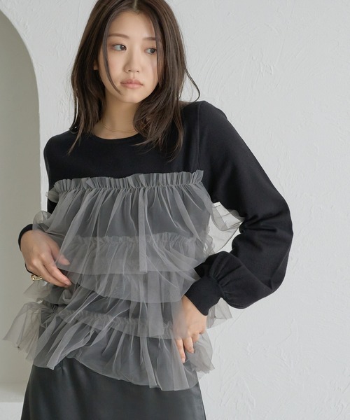 soie by apres jour mignon(ソワバイアプレジュールミニョン)の「【soie by apres jour mignon】チュールドッキングニット【ZOZOTOWN限定アイテム】(ニット/セーター・レディース・ブラック系その他/ブラック/アイボリー・SMALL/MEDIUM)」の17枚目の写真